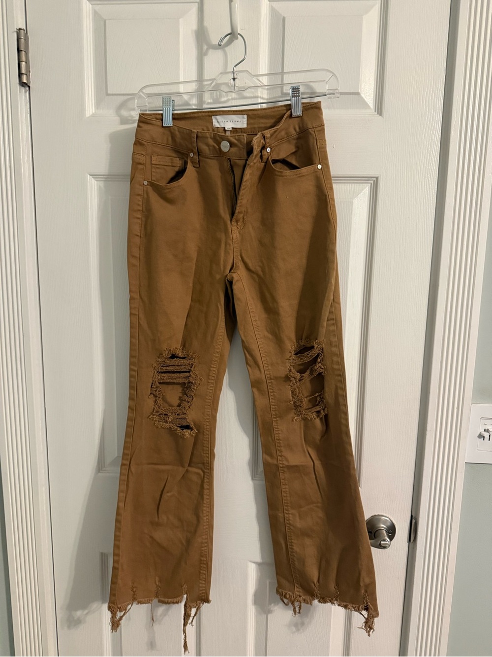 Risen Flared Cropped Distressed Jeans